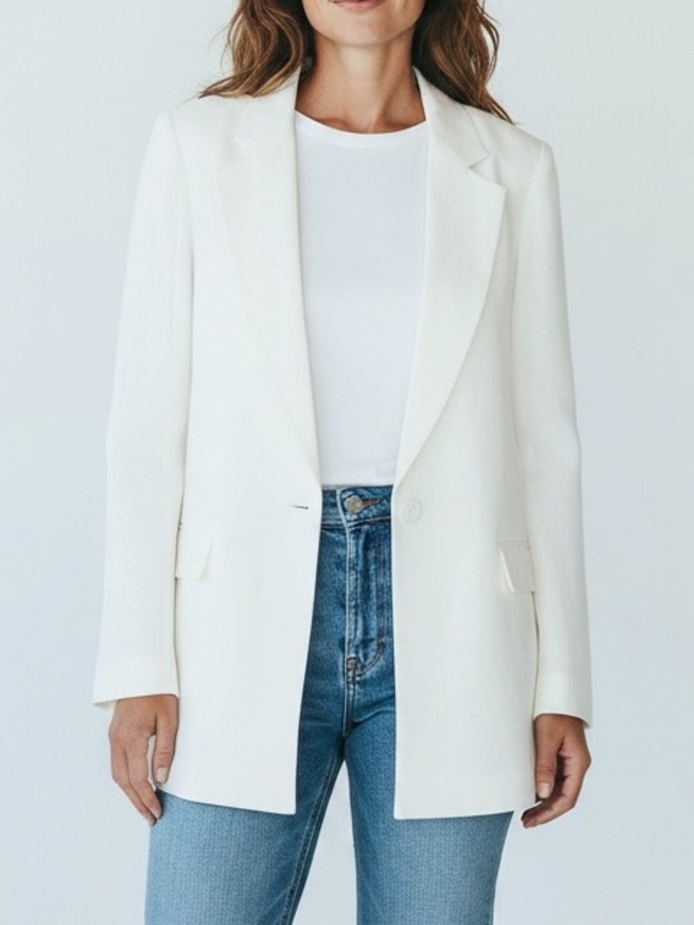 Theory x Theyskens’ 100% Silk Elegant White Single-Button Blazer Size 10